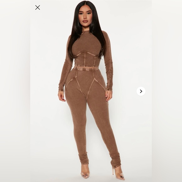 Fashion Nova Other - Brown Ribbed Long Sleeve Jumpsuit